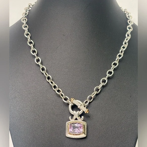 Chunky Amethyst Silver Necklace | Sterling Silver & Gold-Filled Accents - Picture 8 of 8